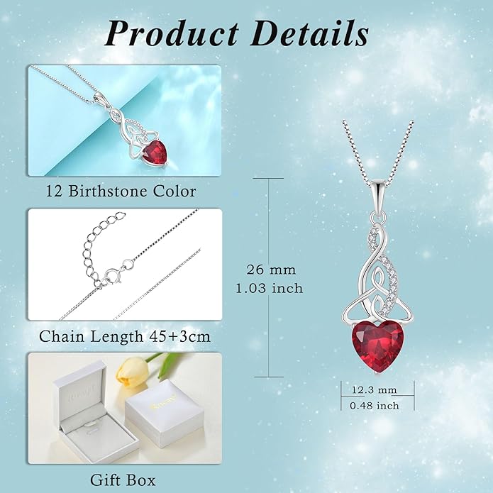 Infinity Celtic Knot Jewelry Set for Women 925 Sterling Silver Ruby Earrings and Necklace Set July Birthstone Jewelry Gifts for Her