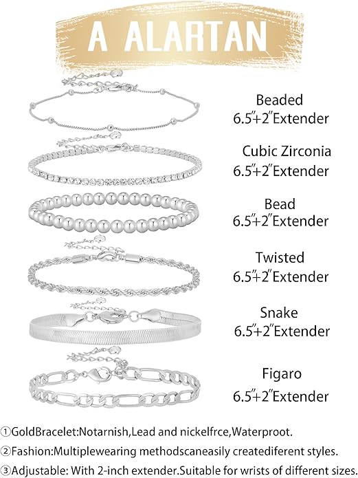 Gold Bracelets for Women 14K Gold Plated Stack Trend Bracelets Charm Paperclip Chain Cuban Link Layered Waterproof Bracelet Dainty Bracelet for Women Jewelry Gifts