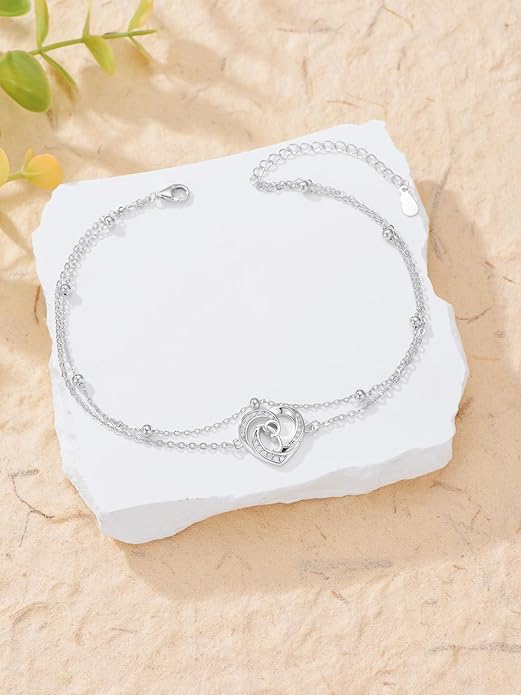 Dorunmo Initial Anklet 925 Sterling Silver Letter A-Z Layered Heart Anklet Beach Jewelry Birthday Gifts for Women