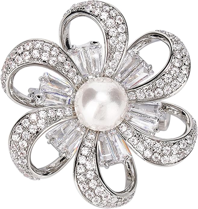 Jerler Sliver Crystal Brooch Pin Rhinestone Lapel Pin Jewelry for Women, Banquet Scarf Pearl Pins for Wedding Bridal Party