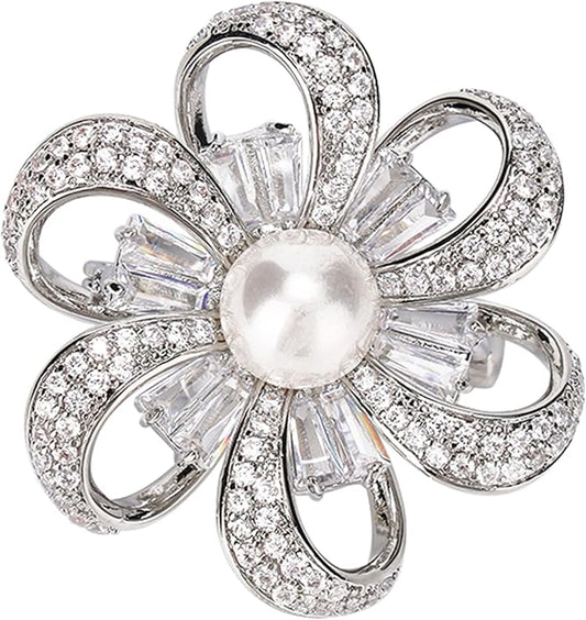 Jerler Sliver Crystal Brooch Pin Rhinestone Lapel Pin Jewelry for Women, Banquet Scarf Pearl Pins for Wedding Bridal Party