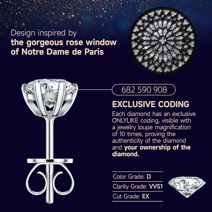 Earrings for Women, Gifts for Wife Mom, 0.6 carat-3 carat Moissanite Stud Earrings, Anniversary Jewelry Present for Wife, Birthday Gifts
