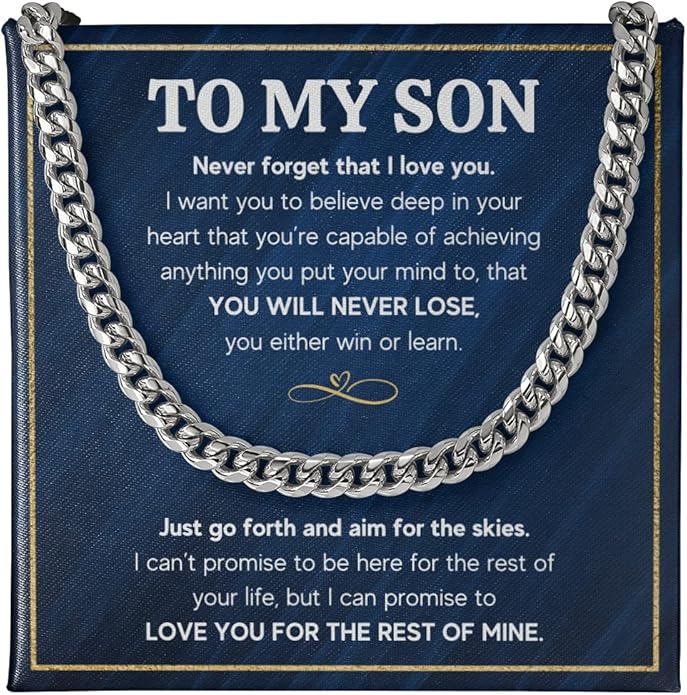 FG Family Gift Mall To My Son From Mom, Son Gifts From Mom and Dad, Mother and Son Necklace, Birthday Gift For My Son Graduation Christmas Cuban Link Chain Necklace Present