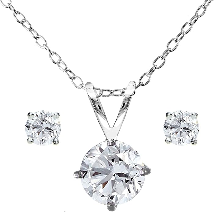 Jewelry Sets for Women, Necklace and Earring Sets for Women, Birthstone Jewelry, Genuine or Synthetic Gemstone, Round Solitaire, Pendant Necklace, Stud Earrings, Sterling Silver Jewelry or Gold Flash