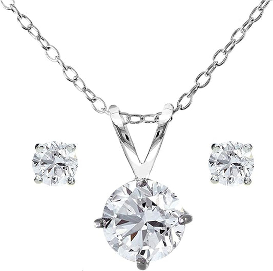 Jewelry Sets for Women, Necklace and Earring Sets for Women, Birthstone Jewelry, Genuine or Synthetic Gemstone, Round Solitaire, Pendant Necklace, Stud Earrings, Sterling Silver Jewelry or Gold Flash