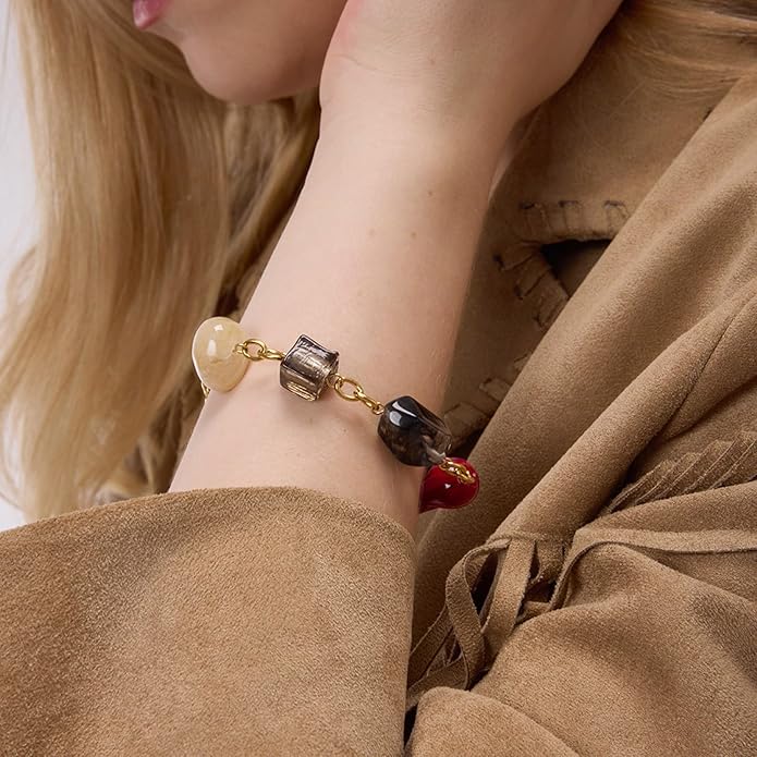 Stylish Pattern Bracelet Mixing Resin Colors With Stainless Steel Everyday Jewelry Colorful Resin Stainless Steel Bracelet