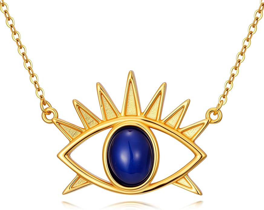 Evil Eye Necklace for Women Star Sapphire Evil Eye Jewelry Pendant with 18+2 Inch Silver Chain Women's Protection Pendant Necklace