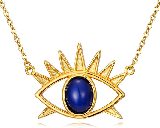 Evil Eye Necklace for Women Star Sapphire Evil Eye Jewelry Pendant with 18+2 Inch Silver Chain Women's Protection Pendant Necklace