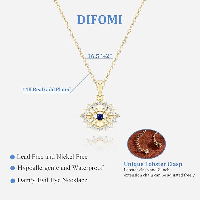 Evil Eye Necklace for Women,Dainty 14K Gold/Sterling Silver Plated Evil Eye Pendant Necklace Tiny Boho CZ Diamond Necklace Cute Trendy Lucky Protection Jewelry Gift for Women