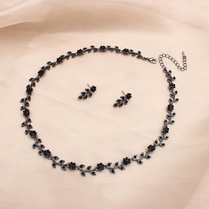 Austrian Crystal Rhinestone Choker Necklace Dangle Earring Link Bracelet Jewelry Set for Brides Bridesmaid Prom Costume Accessories for Women