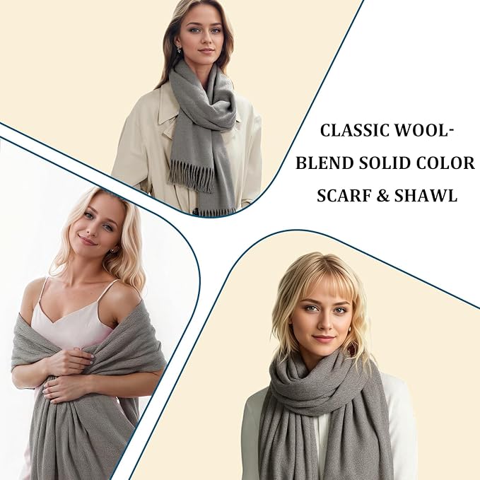 Temminc Winter Scarf for Women - Soft Warm Pashmina Shawl Wrap, Lightweight Fashion Blanket Travel Shawl, Solid Color Scarf