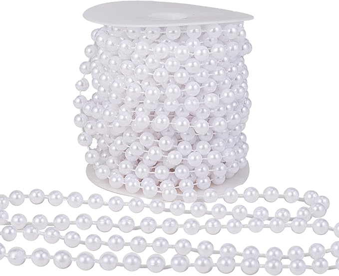 YoungJewl 8mm Crafts Faux Pearl Beads Garland Pearl Bead Roll Strand of Pearls to Decorate Floral Centerpieces Wedding Party Favor Christmas Tree(33 Feet White)