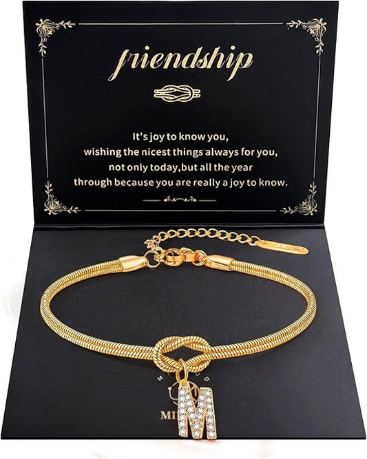 Friendship Bracelet for Women Gold Initial Bracelets 14K Gold Plated Knot Letter A-Z Initial Bracelet for Women Dainty Forever Layered Chain Bracelets Jewelry Birthday Gift for Best Friend
