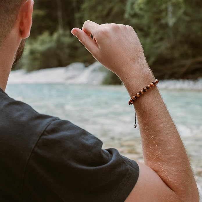 RTZN® Tigers Eye Bracelet for Men – Premium Artisan Handcrafted Golden Brown Tiger Eye Bead Bracelets – Natural Stone Tiger Eye Bracelet Men – Beaded Bracelets for Men