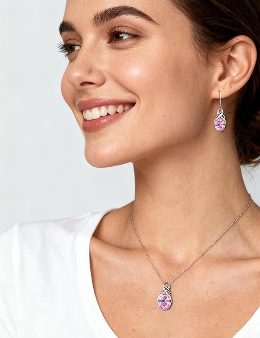 Starchenie 925 Sterling Silver Earrings for Women Infinity Dangle Earrings Amethyst Oval Cut Birthstone Jewelry Gift