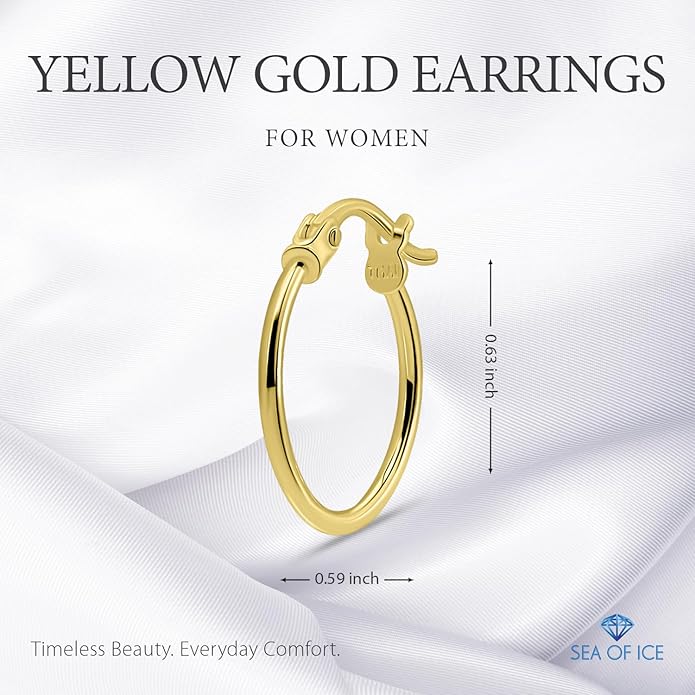SEA OF ICE 925 Sterling Silver Hoop Earrings for Women - Hypoallergenic Earrings for Women in Sterling Silver, Yellow Gold, Rose Gold or Black Rhodium | Sizes 12MM, 15MM, 20MM or Multipack