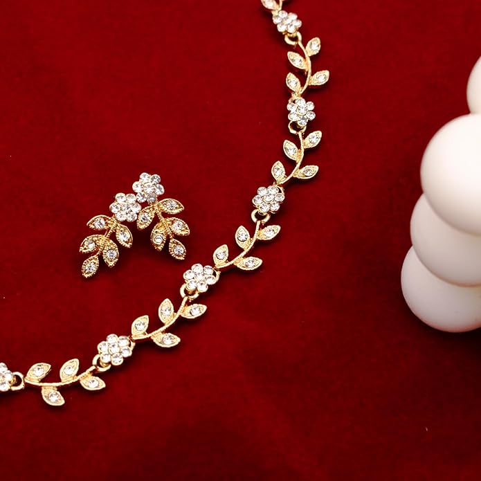 Austrian Crystal Rhinestone Choker Necklace Dangle Earring Link Bracelet Jewelry Set for Brides Bridesmaid Prom Costume Accessories for Women