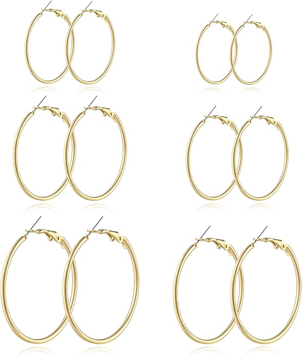 6 Pairs Gold and Silver Plated Hoop Earrings Set for Women – Trendy Silver and Gold Huggie Hoops, Big Silver and Gold Earrings, Chunky Jewelry for Multiple Piercings, Fashion Gift Pack, Stylish Silver Jewelry for Everyday Wear