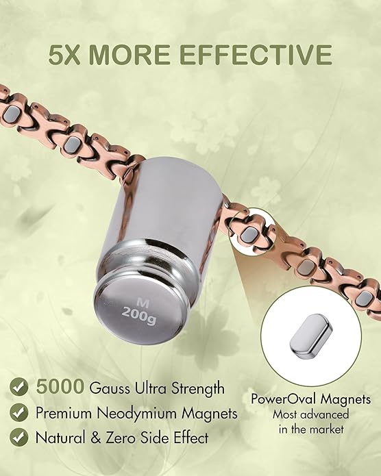Feraco Pure Copper Bracelets for Women, Ultra Strength Magnetic Therapy Bracelet for Pain Relief with Neodymium Magnets & Sparkling Cubic Zirconia, Adjustable, Infinite Clover Jewelry