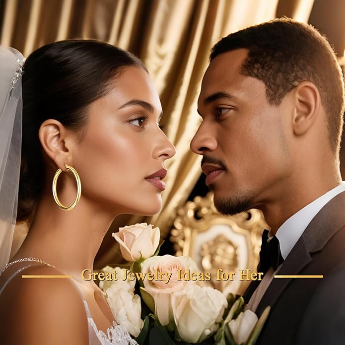 Hoop Earrings for Women, 18K Gold Plated Hoops Earrings, Hypoallergenic Lightweight Comfort Hollow Tube Hoops with Secure Push Lock, Chunky and Sleek Gold Hoops Large Earrings 20/30/40/50/60MM