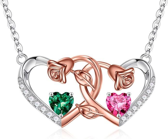 Iefil Chrismas Gifts for Wife - 925 Sterling Silver Rose Birthstone Necklace, Stocking Stuffers for Women Wife Girlfriend Mom