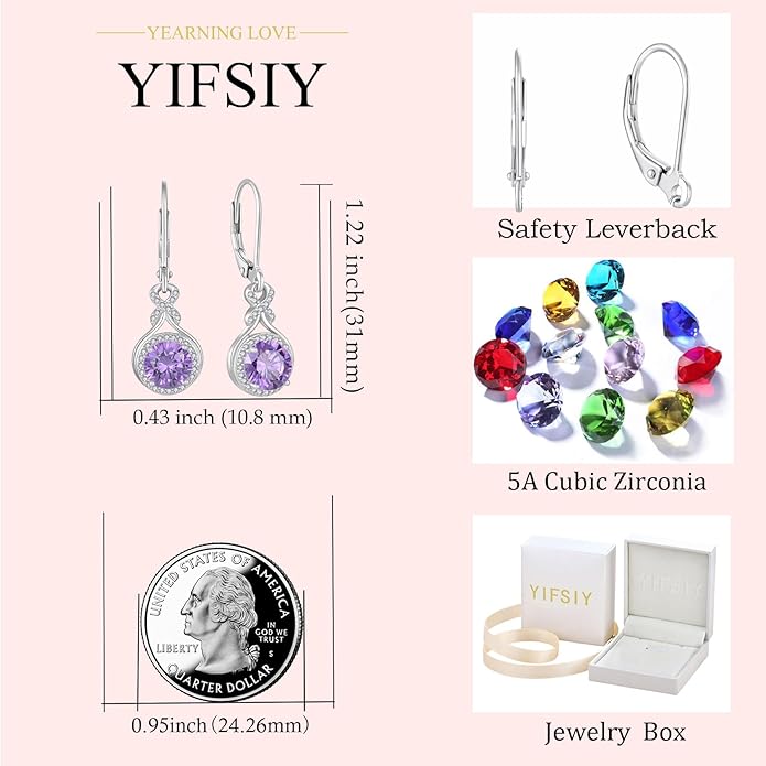 Amethyst Infinity Jewlery Set for Women, 925 Sterling Silver Necklaces and Earrings Halo February Birthstone Jewelry Gift for Birthday Anniversary