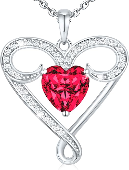 Yuelove Infinity Necklace for Women, 925 Sterling Silver Heart Necklace with 5A Zircon, White Gold Plated Adjustable Chain, Gift for Valentine's Day, Birthday, Anniversary for Wife, Girlfriend, Mom