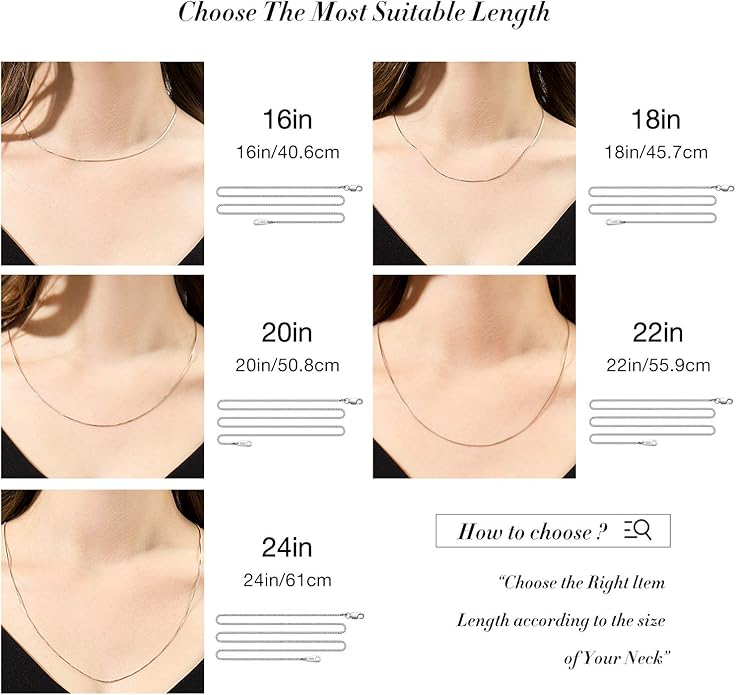 925 Sterling Silver Chain Necklace for Women 0.8mm Box Chain, Italian Necklace Chain, Super Strong & Thin & Long16/18/20/22/24 Inches