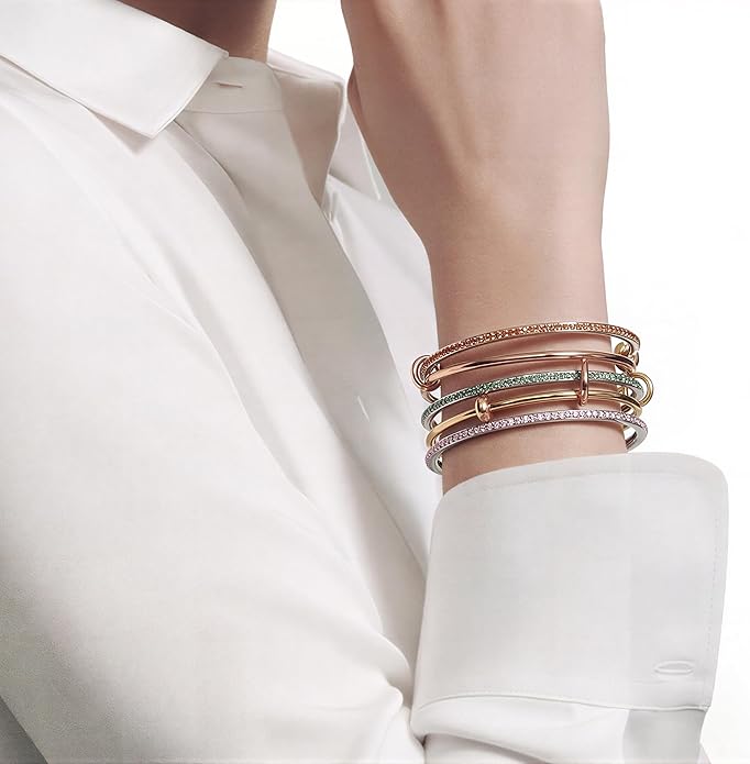 Musishiyu Gold Bracelets for Women Stacking Bangle - 18K Mixed Metal Tri-Color Rolling Interlocking Bands, Cubic Zirconia Fidget Anxiety Jewelry, Valentine's Galentine's Day Gifts (Love, Loyalty, Friendship)