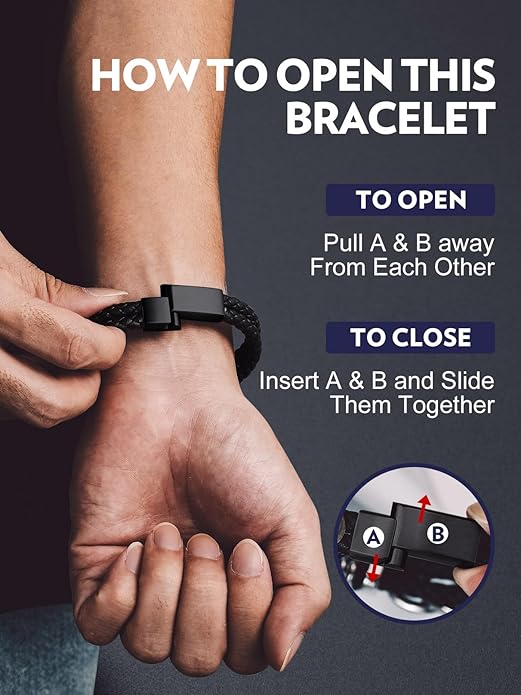 Bandmax Mens Black Double Wax Rope Cuff Bracelets Waterproof Stainless Steel Norse Style Celtic Knot Beads Bracelet Wristband Gift for Men