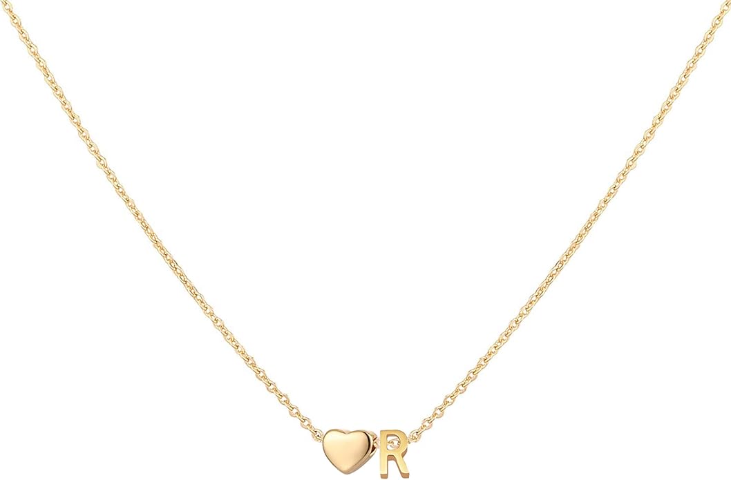 Initial Heart Necklace 18K Gold Plated Stainless Steel Tiny Heart Letter Necklace Personalized Monogram Name Necklace for Women