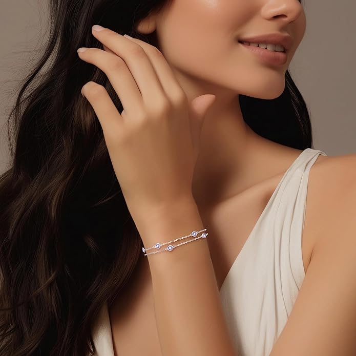 LOUISA SECRET Birthstone Bracelets for Women, 925 Sterling Silver Charm Link Double Strand Bracelet, Birthday Anniversary Christmas Jewelry Gifts for Wife Girlfriend Mother her…