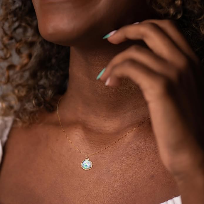 YUNKAI Opal Necklaces for Women Sterling Silver, Pear/Round/Oval Created-Opal Pendants, Dainty Vintage Necklace Fine Jewelry Gift for Birthdays Anniversaries, October Birthstone Pendant