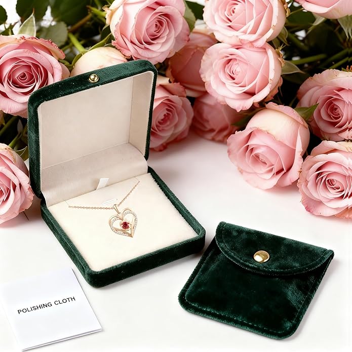 Birthstone Pendant Necklace for Women, Heart Jewelry with Rose Flower Birthday Gift Idea for Wife Girlfriend Mom Friendship on Valentine‘s Day Anniversary Christmas Wedding, 925 Sterling Silver