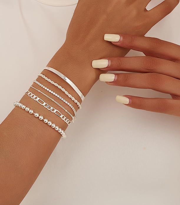 Gold Bracelets for Women 14K Gold Plated Stack Trend Bracelets Charm Paperclip Chain Cuban Link Layered Waterproof Bracelet Dainty Bracelet for Women Jewelry Gifts