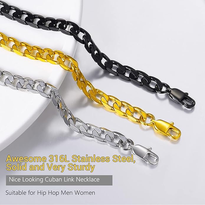 PROSTEEL 316L Stainless Steel Cuban Link Chain Necklaces for Men, Black/18K Gold Plated, Hypoallergenic Jewelry, 4mm-13mm, 14"-30", Come with Box