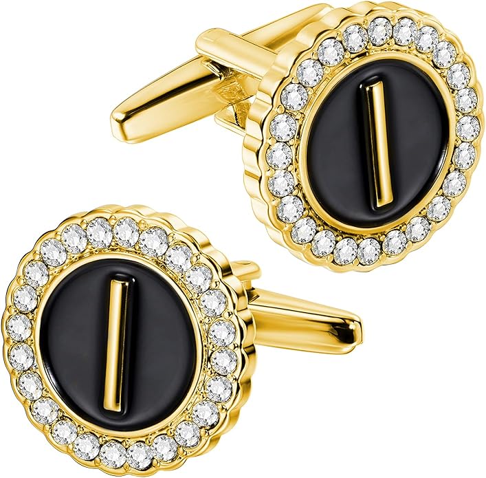 HAWSON A-Z Initial Cufflinks for Men and Women with Clear Crystal, Gold Silver Color Rasied Letter A-Z Cuff Links for French Shirt, Gift for Normal and Business Wearing