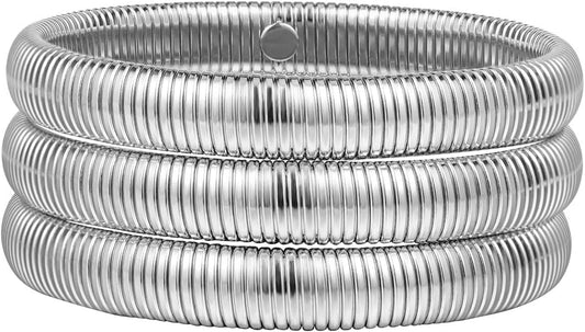 Emibele Gold Bangles Bracelet Set for Women, 18K Gold Plated Chunky Stainless Steel Non Tarnish Stretch Bracelet Stack, Flexible Wide Wristband Bangle Layered Snake Chain Bracelets