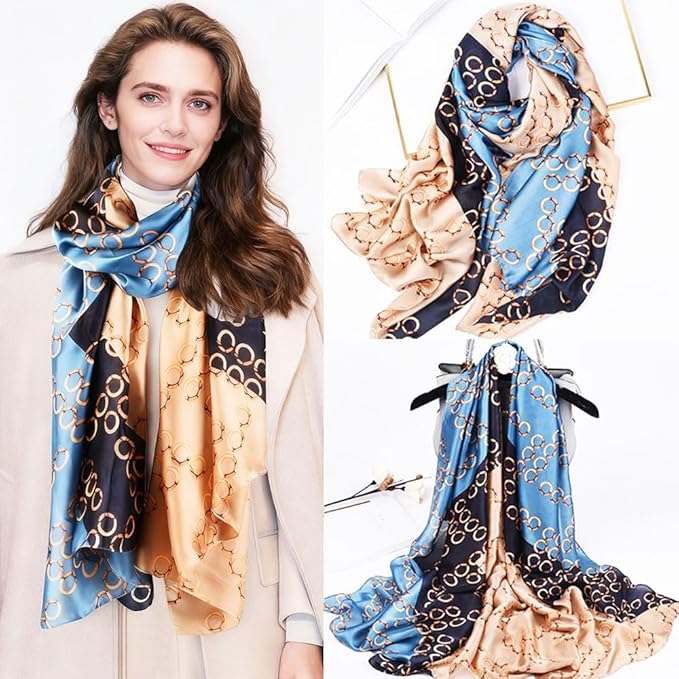 Clysoru Silk Scarf For Women Hair Scarves Lightweight Satin Elegant Shawl Wraps Bufanda Mujer Fashion Accessories 70.8"X35.4"