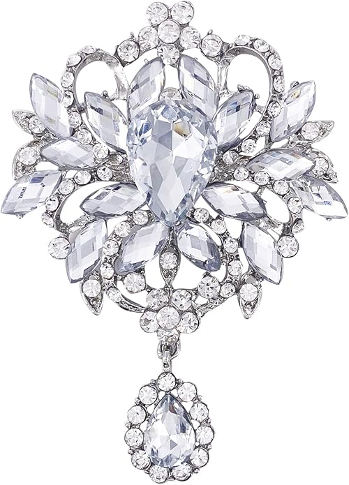 LAXPICOL Wedding Bridal Big Brown Crystal Rhinestone Bouquet Brooch Pin for Women Golden Tone