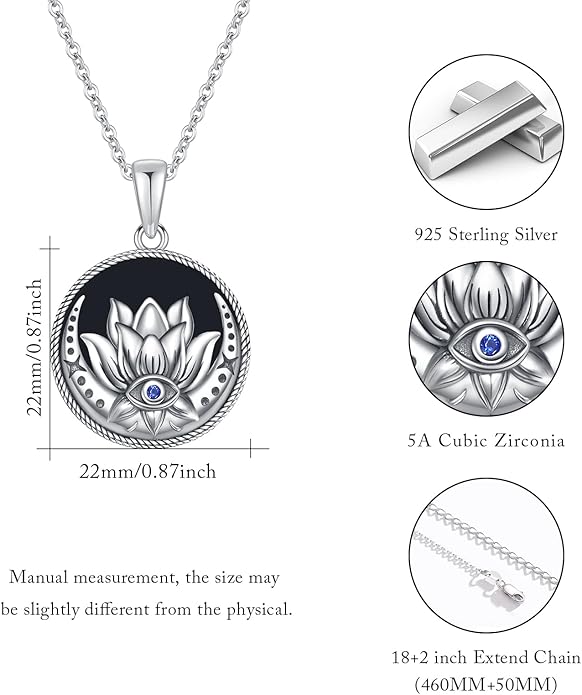 Evil Eye Necklace for Women 925 Sterling Silver, Protection Necklace with Blue Evil Eye Charm, Evil Eye/Lotus Pendant Jewelry, Birthday Christmas Gifts for Her
