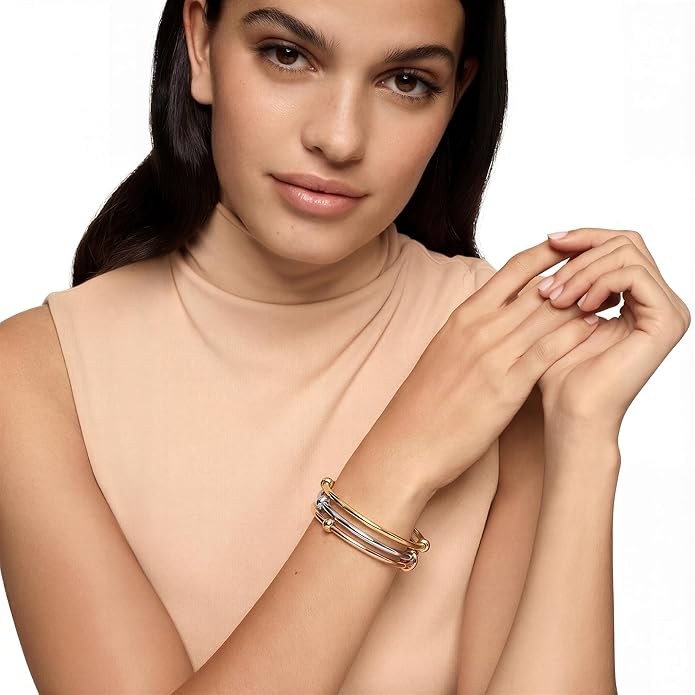 Musishiyu Gold Bracelets for Women Stacking Bangle - 18K Mixed Metal Tri-Color Rolling Interlocking Bands, Cubic Zirconia Fidget Anxiety Jewelry, Valentine's Galentine's Day Gifts (Love, Loyalty, Friendship)