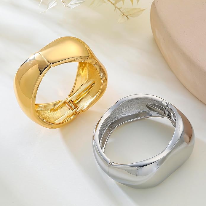 Bangle Bracelets for Women | 14K Gold Plated Trendy Wide Bracelets | Hinged Arm Cuff Bangles Chunky Bracelet for Women