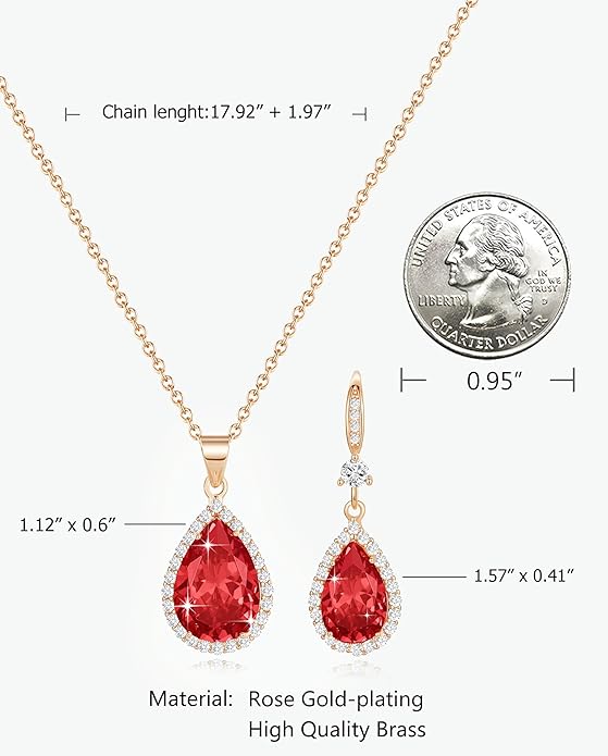 Sumonyo Women Jewelry Set Silver/Gold Plated Teardrop Pendant Necklace Dangle Drop Earrings Dangling Sets Birthstone Crystals Rhinestone,Birthday Anniversary Wedding Mother’s Day Gifts for Women