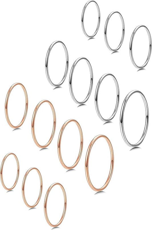 MILACOLATO 1mm Stainless Steel Stacking Rings for Women | Thin 14K Gold Plated Band Rings | Stackable Knuckle Rings Thumb Pinky Midi Rings | Comfort-Fit Size 3/4/5/6/7/8/9
