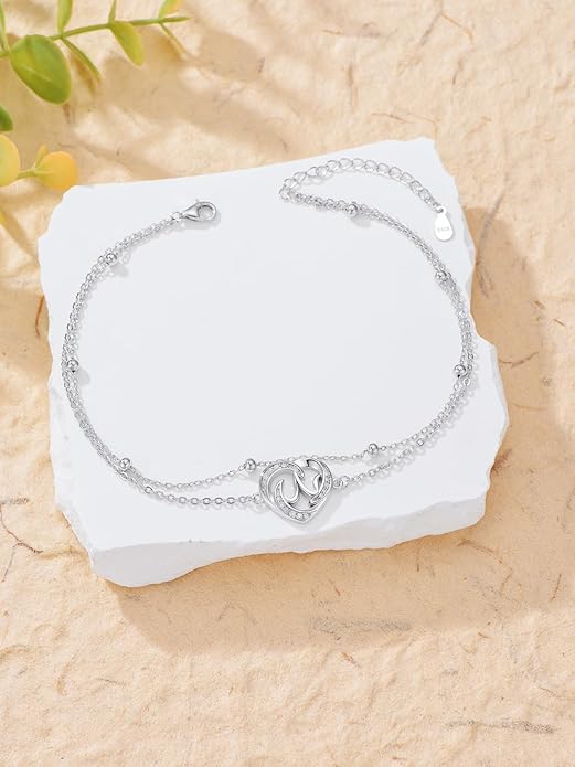 Dorunmo Initial Anklet 925 Sterling Silver Letter A-Z Layered Heart Anklet Beach Jewelry Birthday Gifts for Women