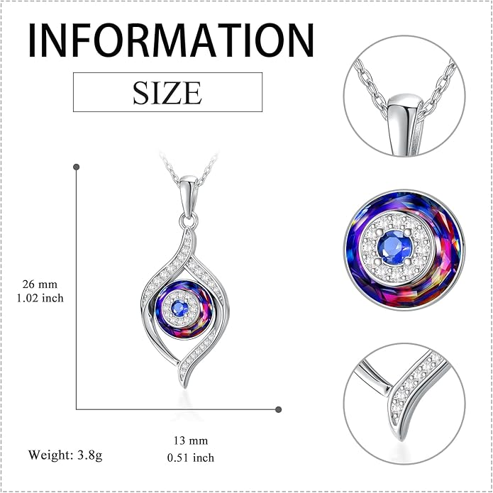 VONALA Evil Eye Necklace Sterling Silver Blue/Purple/White/Multi Eyes Pendant Necklace Luck Amulet Ojo Turco Jewelry Gift for Women Girls Daughter Mother