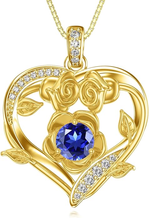 Midari 18K Gold Heart Birthstone Necklace for Women Rose Pendant Birthday Jewelry Gifts for Wife Her Daughter Mom