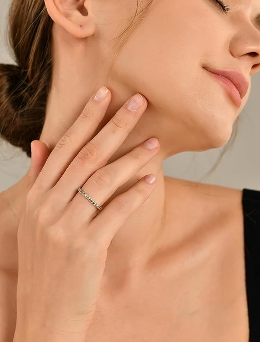 YL Stackable Ring 925 Sterling Silver Wedding Eternity Bands Birthstone Stacking Rings for Women