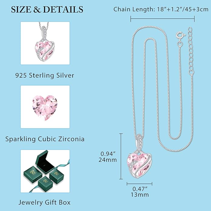 FJ Infinity Birthstone Necklace 925 Sterling Silver Love Heart Pendant Jewelry Gifts for Women